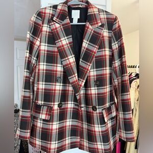 H&M Red and Black Plaid Blazer